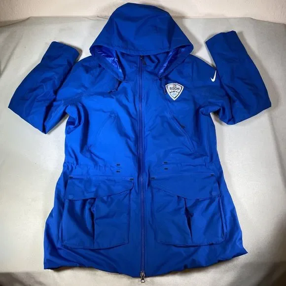 NIKE SOCHI 2014 Olympics  Women’s   Hooded Blue Winter Coat  Sz XL - Picture 2 of 16